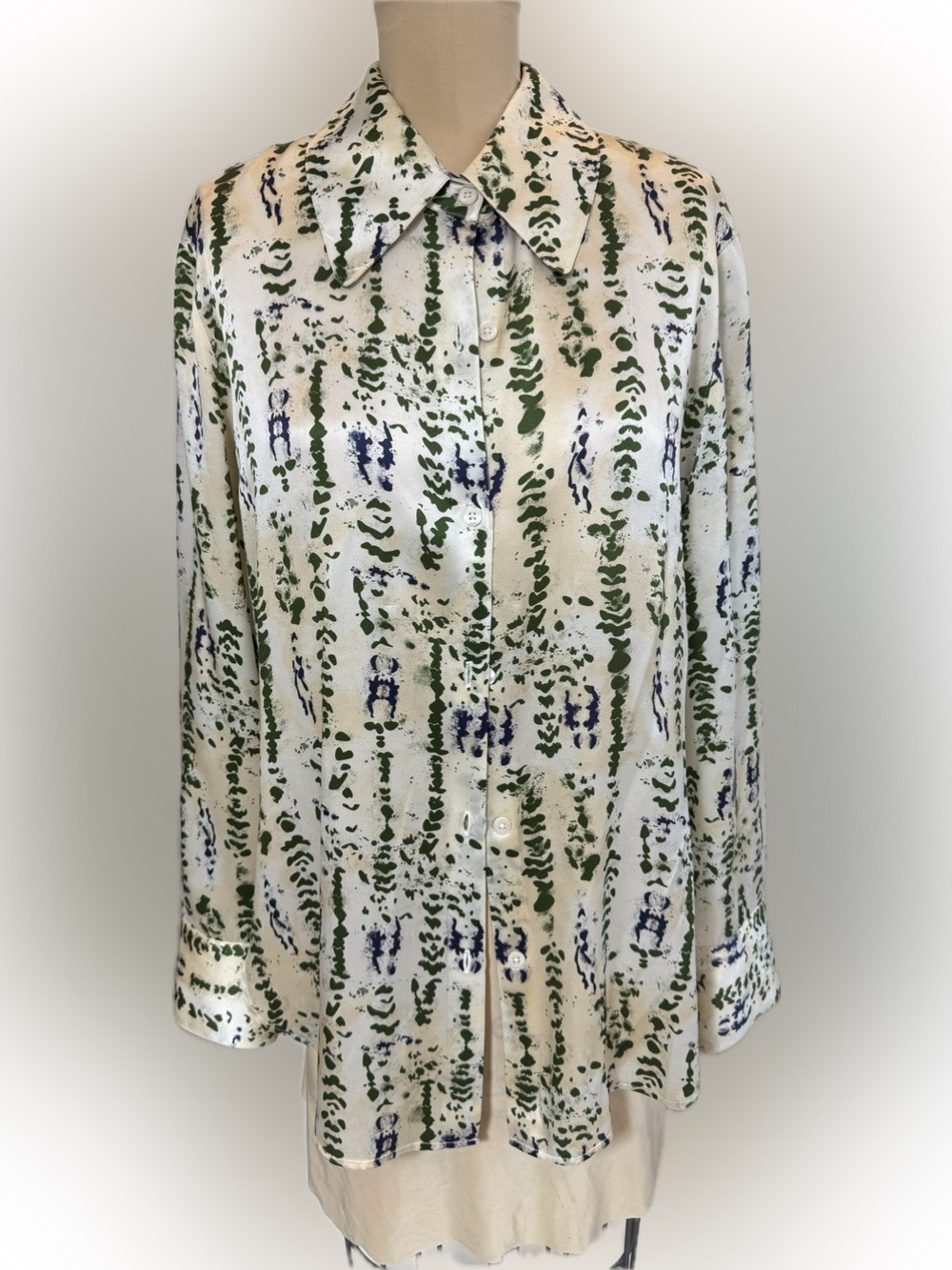 sundays Cream Top with Green Abstract Spot Print